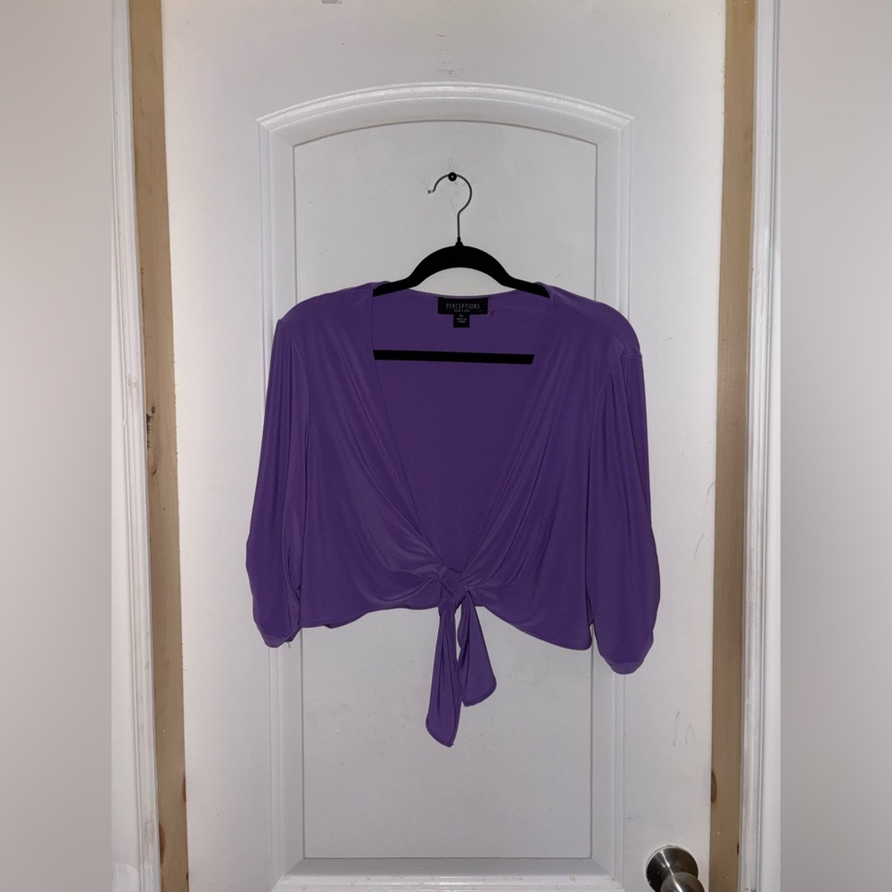Perceptions - Purple Front Tie Cropped Blouse